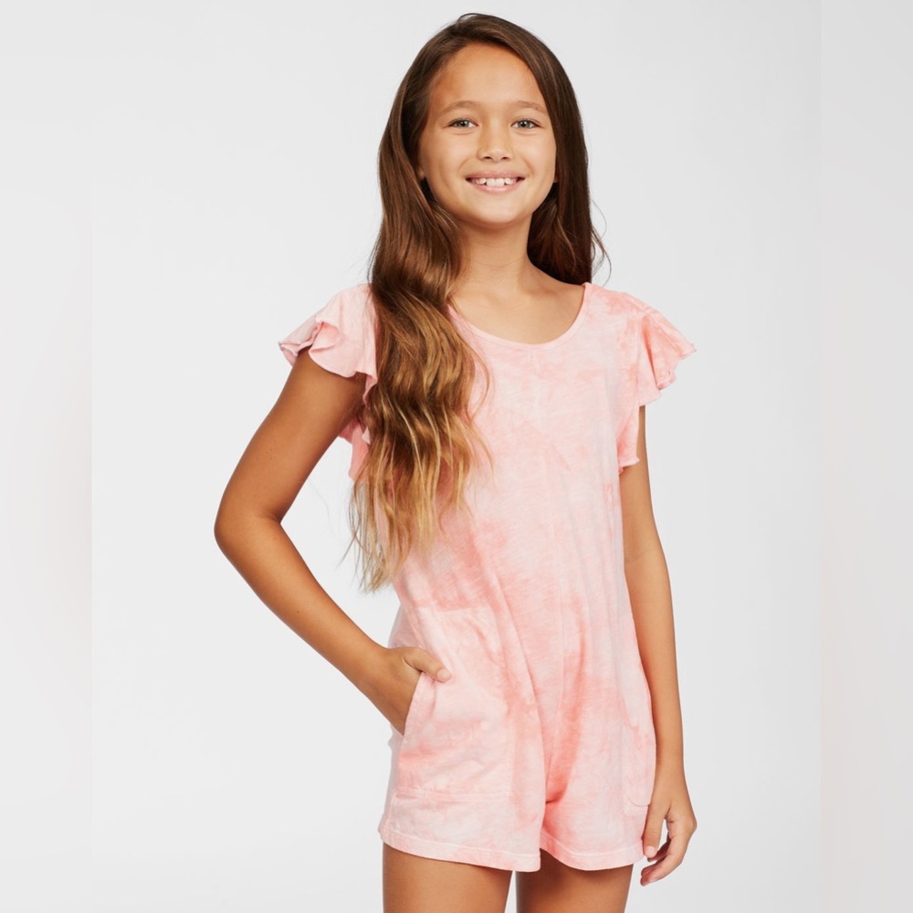 Girls’ Billabong Wave Break Tie-Dye Pink Ruffle Romper
